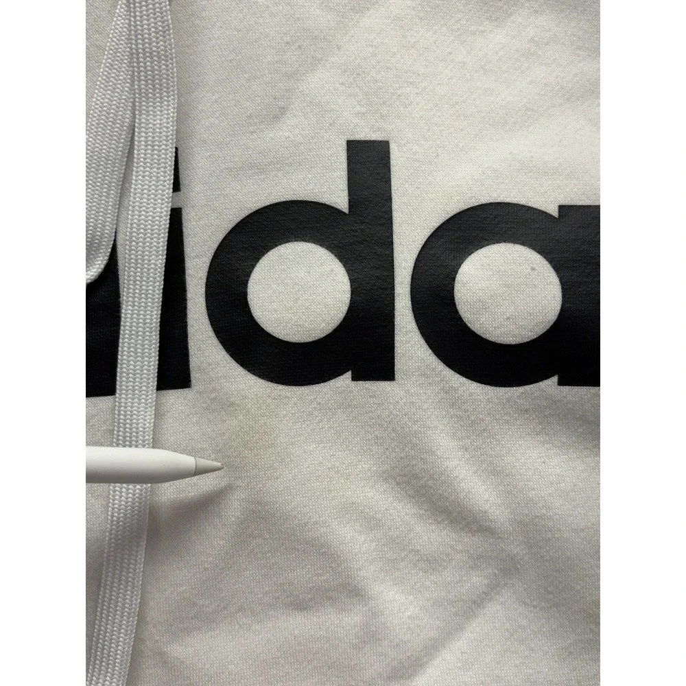Adidas Essentials 3-Stripes Hoodie Mens Medium White Black Pullover Sweatshirt